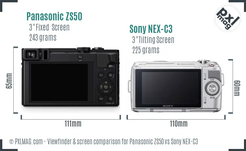 Panasonic ZS50 vs Sony NEX-C3 Screen and Viewfinder comparison
