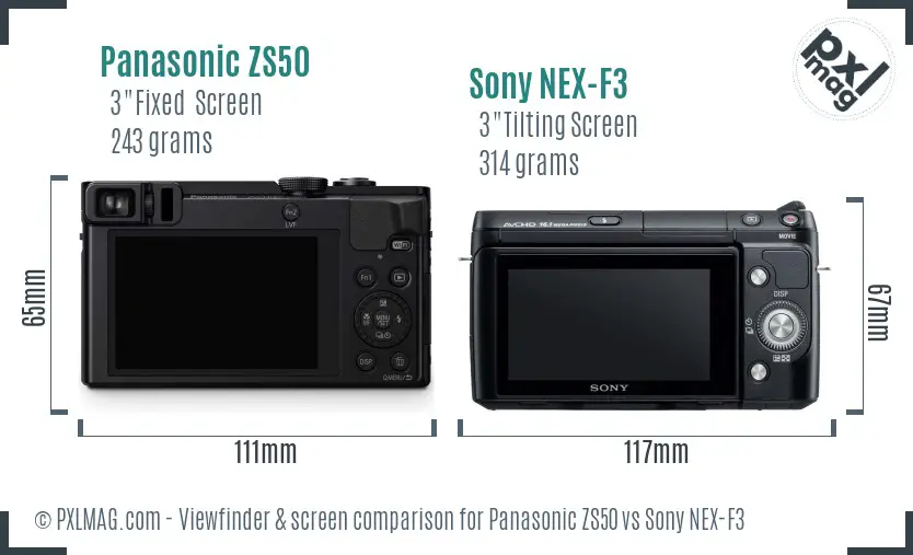 Panasonic ZS50 vs Sony NEX-F3 Screen and Viewfinder comparison