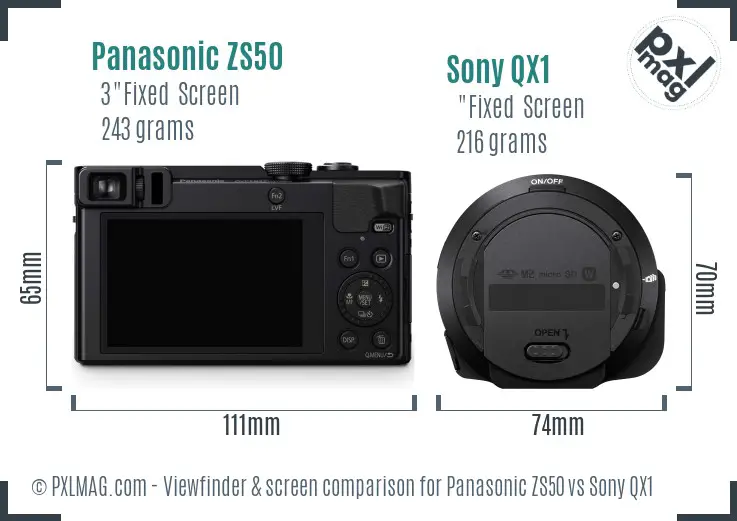 Panasonic ZS50 vs Sony QX1 Screen and Viewfinder comparison