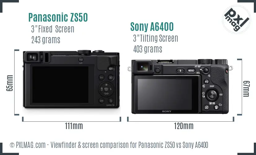 Panasonic ZS50 vs Sony A6400 Screen and Viewfinder comparison