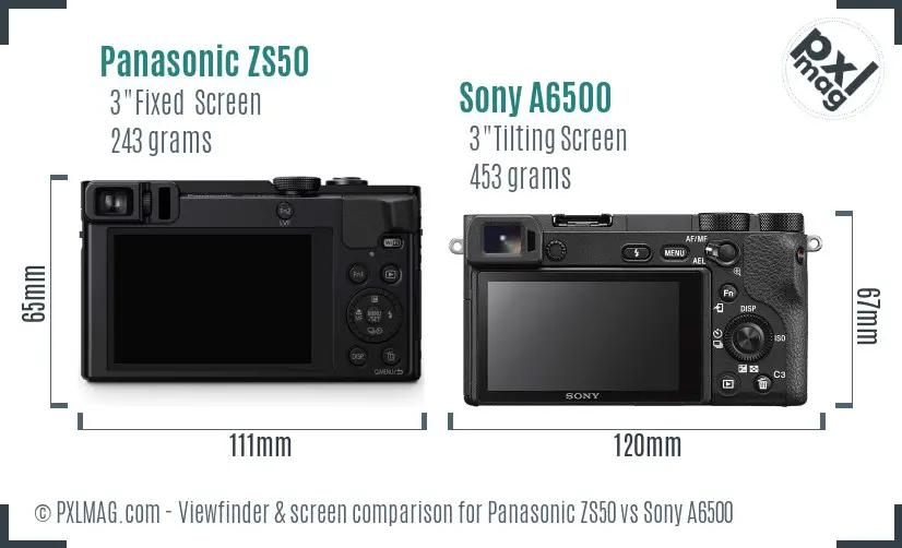 Panasonic ZS50 vs Sony A6500 Screen and Viewfinder comparison Panasonic ZS50 vs Sony A6500 Screen and Viewfinder comparison