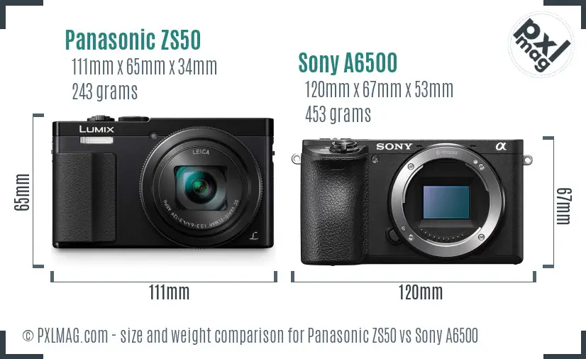 Panasonic ZS50 vs Sony A6500 size comparison Panasonic ZS50 vs Sony A6500 size comparison