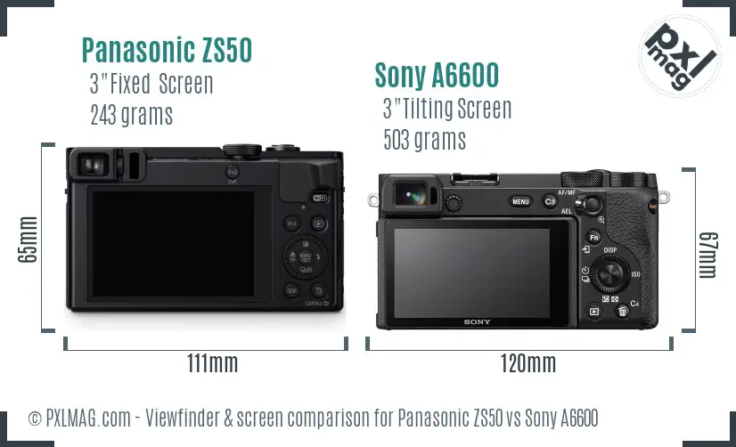 Panasonic ZS50 vs Sony A6600 Screen and Viewfinder comparison