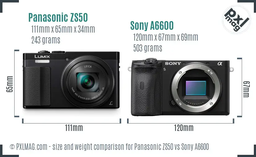 Panasonic ZS50 vs Sony A6600 size comparison