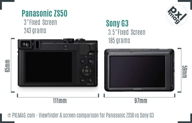 Panasonic ZS50 vs Sony G3 Screen and Viewfinder comparison