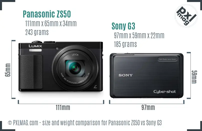 Panasonic ZS50 vs Sony G3 size comparison