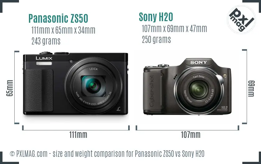 Panasonic ZS50 vs Sony H20 size comparison