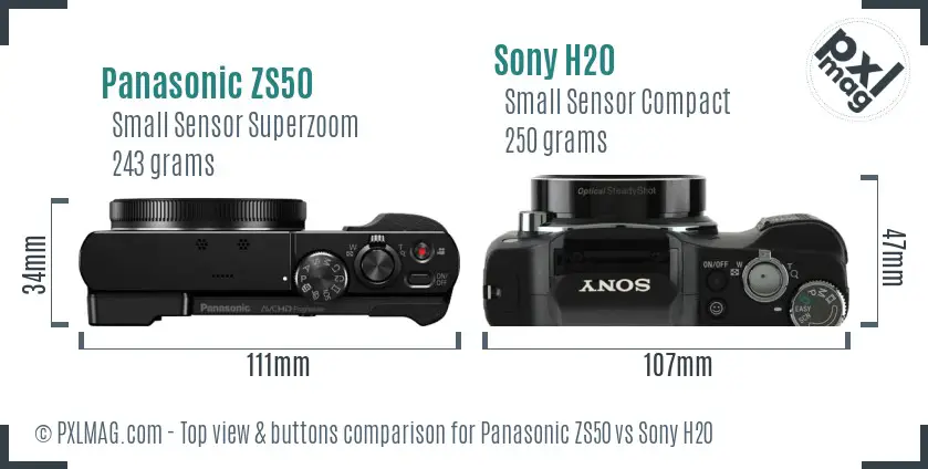 Panasonic ZS50 vs Sony H20 top view buttons comparison