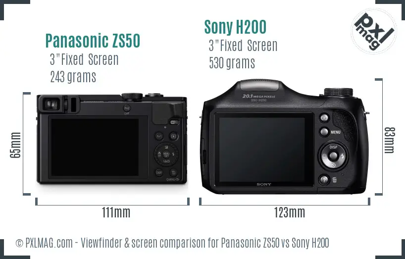 Panasonic ZS50 vs Sony H200 Screen and Viewfinder comparison