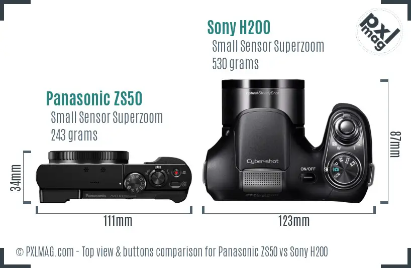 Panasonic ZS50 vs Sony H200 top view buttons comparison