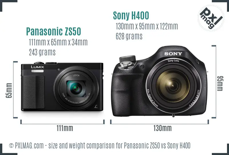 Panasonic ZS50 vs Sony H400 size comparison