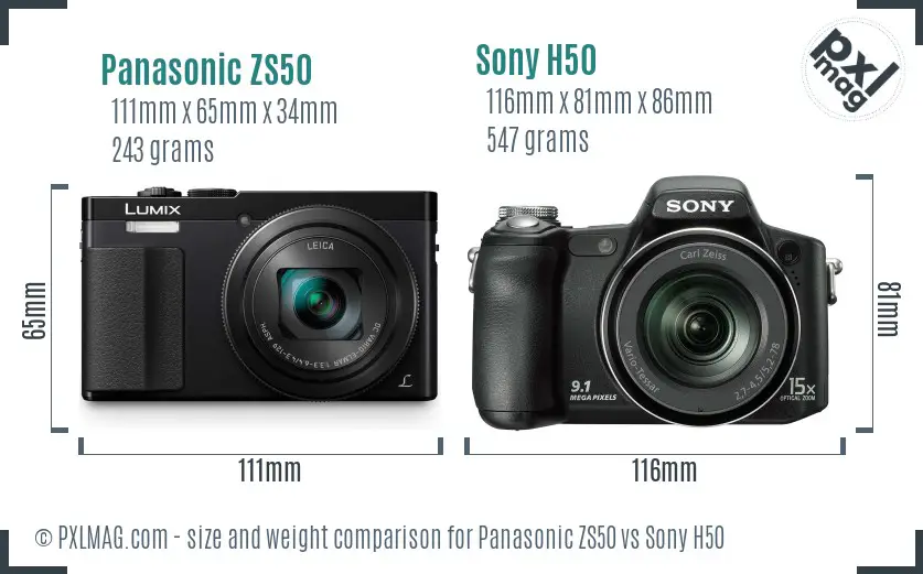 Panasonic ZS50 vs Sony H50 size comparison