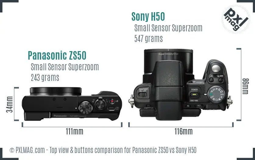Panasonic ZS50 vs Sony H50 top view buttons comparison