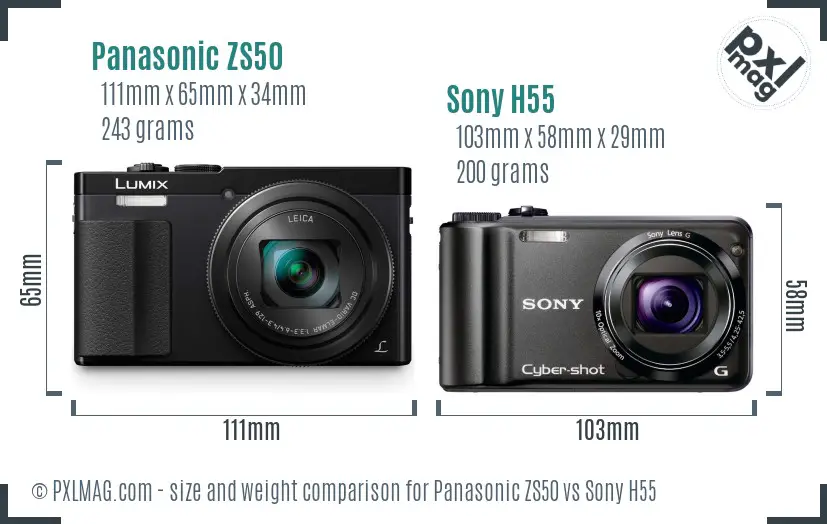 Panasonic ZS50 vs Sony H55 size comparison