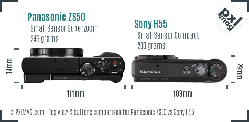 Panasonic ZS50 vs Sony H55 top view buttons comparison