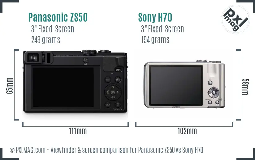 Panasonic ZS50 vs Sony H70 Screen and Viewfinder comparison