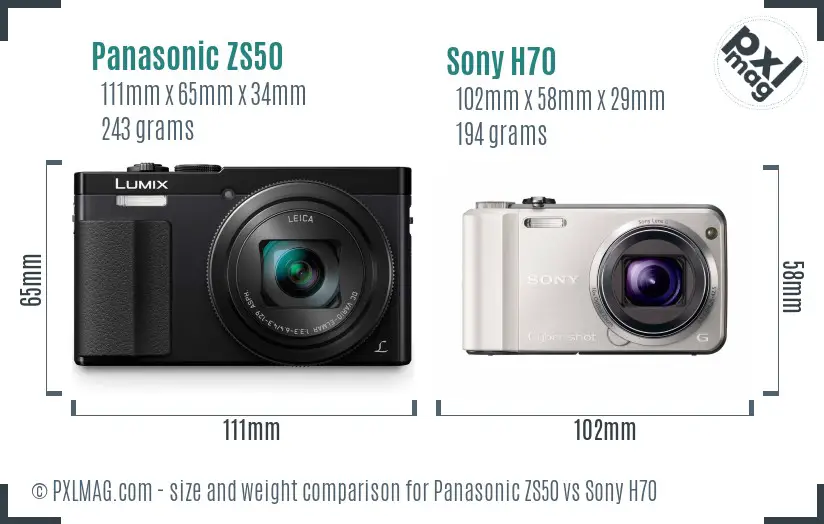 Panasonic ZS50 vs Sony H70 size comparison