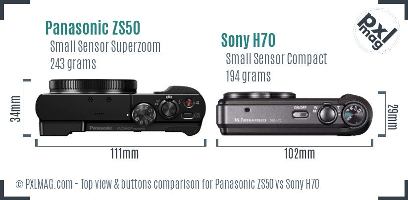 Panasonic ZS50 vs Sony H70 top view buttons comparison