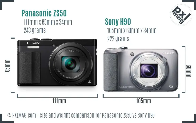 Panasonic ZS50 vs Sony H90 size comparison