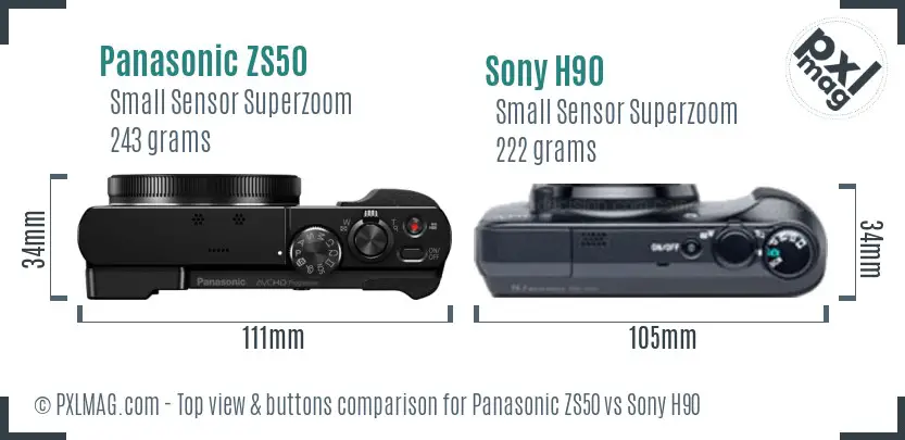 Panasonic ZS50 vs Sony H90 top view buttons comparison