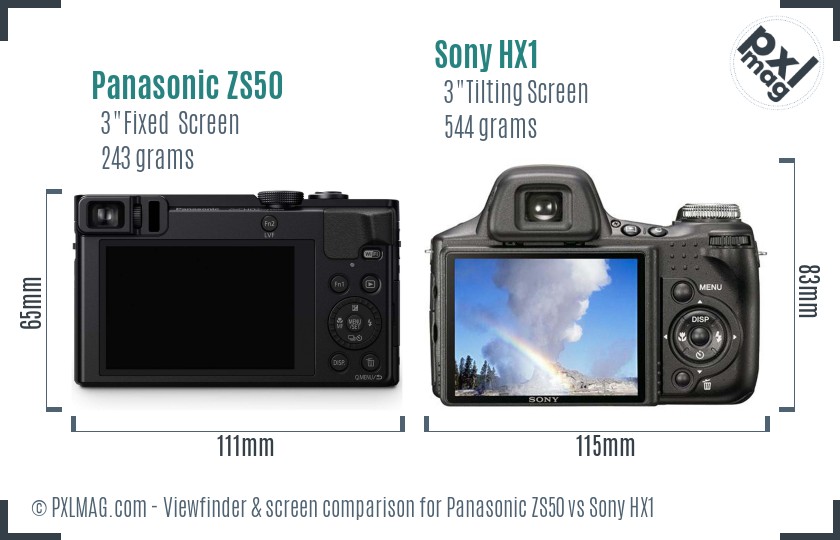 Panasonic ZS50 vs Sony HX1 Screen and Viewfinder comparison