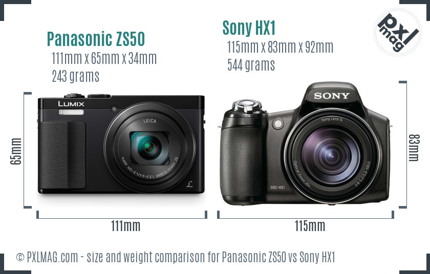 Panasonic ZS50 vs Sony HX1 size comparison