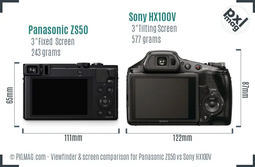 Panasonic ZS50 vs Sony HX100V Screen and Viewfinder comparison