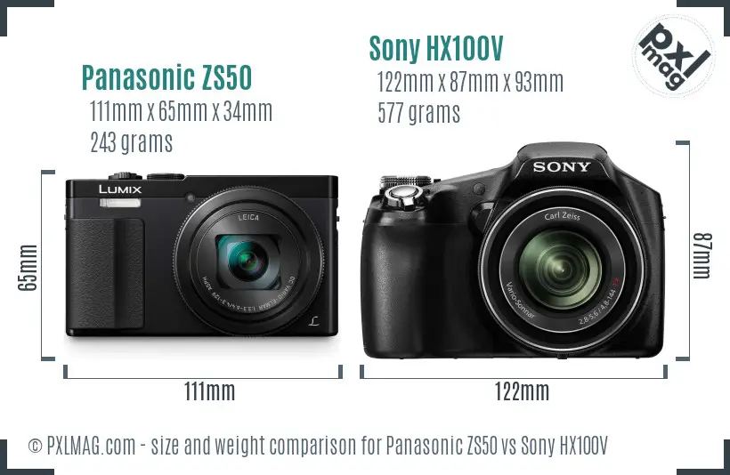 Panasonic ZS50 vs Sony HX100V size comparison