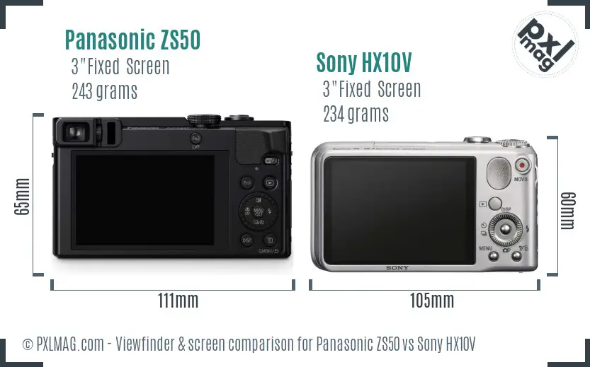 Panasonic ZS50 vs Sony HX10V Screen and Viewfinder comparison