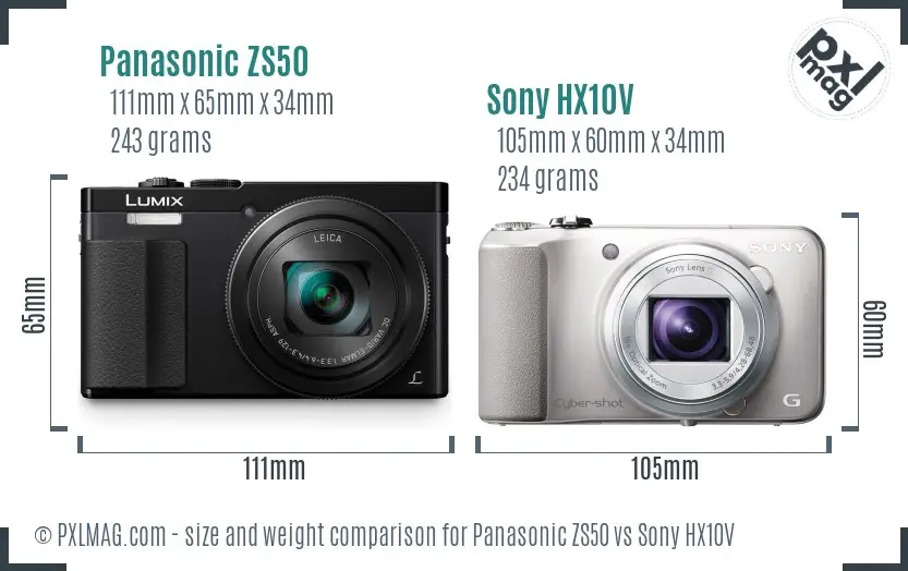 Panasonic ZS50 vs Sony HX10V size comparison