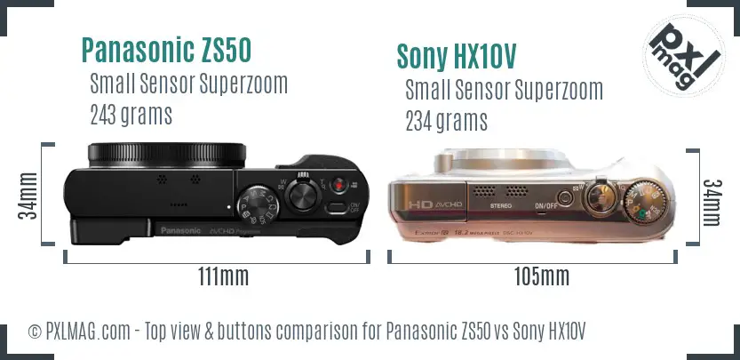 Panasonic ZS50 vs Sony HX10V top view buttons comparison