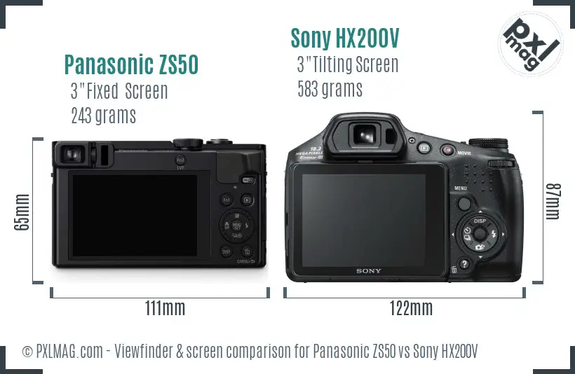 Panasonic ZS50 vs Sony HX200V Screen and Viewfinder comparison