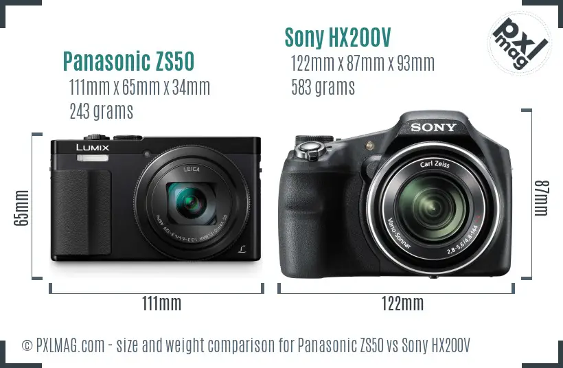 Panasonic ZS50 vs Sony HX200V size comparison