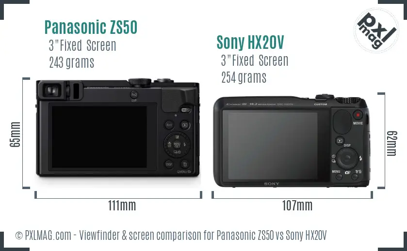 Panasonic ZS50 vs Sony HX20V Screen and Viewfinder comparison