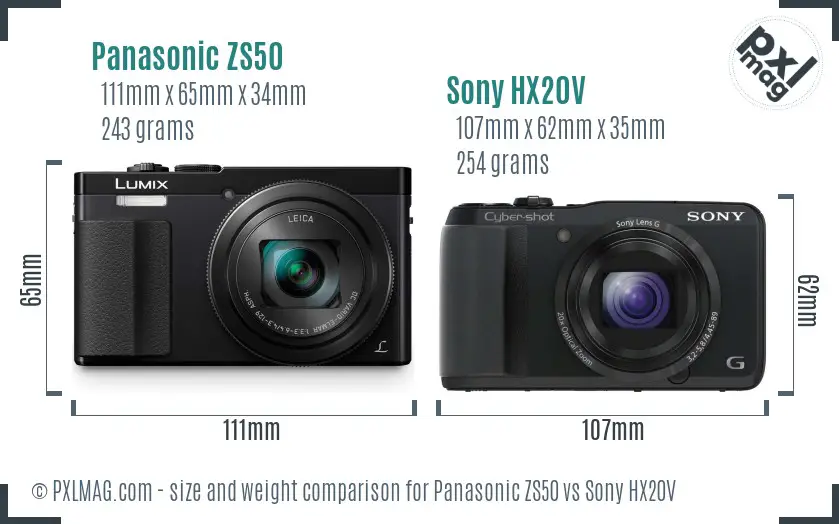 Panasonic ZS50 vs Sony HX20V size comparison