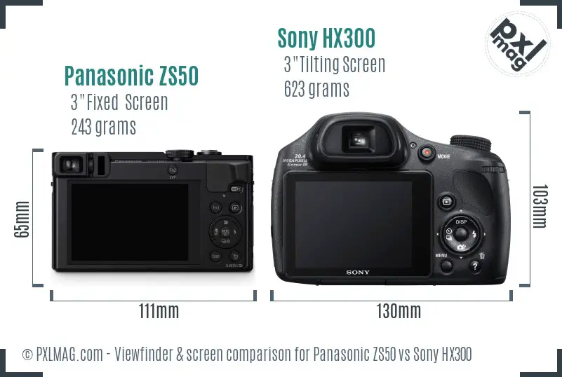 Panasonic ZS50 vs Sony HX300 Screen and Viewfinder comparison