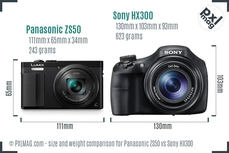 Panasonic ZS50 vs Sony HX300 size comparison