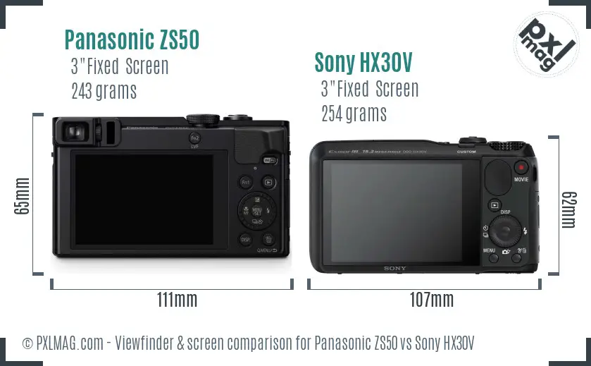 Panasonic ZS50 vs Sony HX30V Screen and Viewfinder comparison