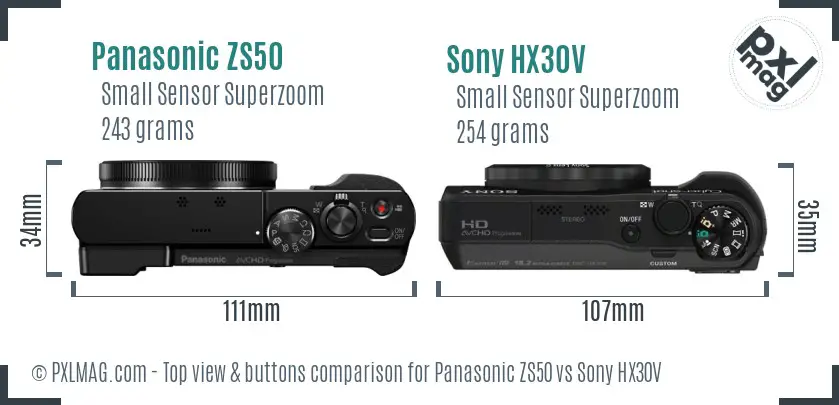 Panasonic ZS50 vs Sony HX30V top view buttons comparison