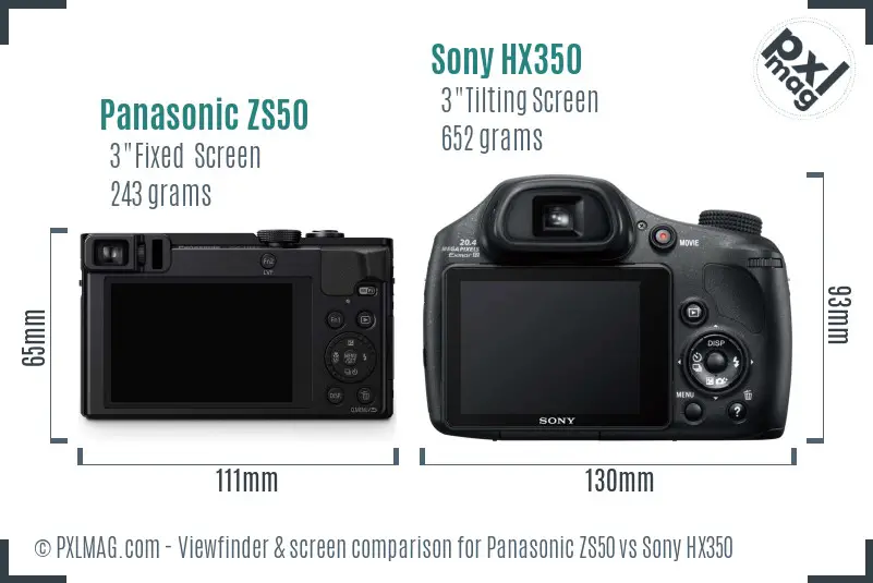 Panasonic ZS50 vs Sony HX350 Screen and Viewfinder comparison