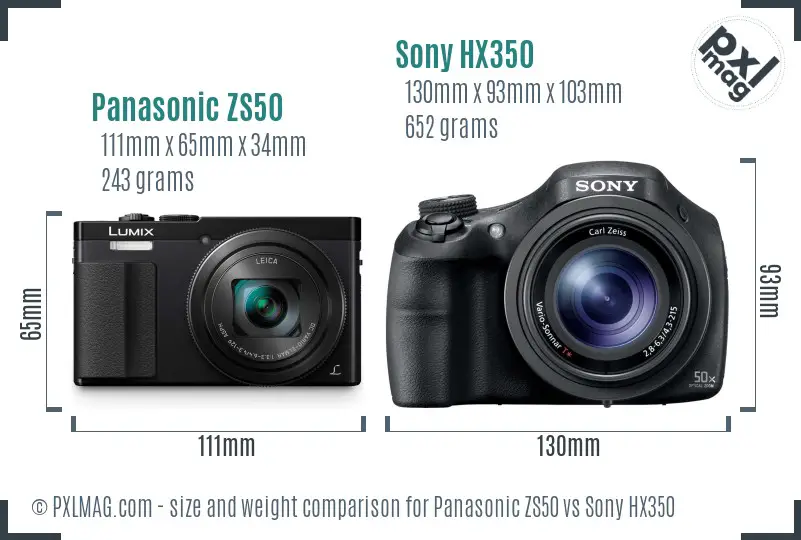 Panasonic ZS50 vs Sony HX350 size comparison