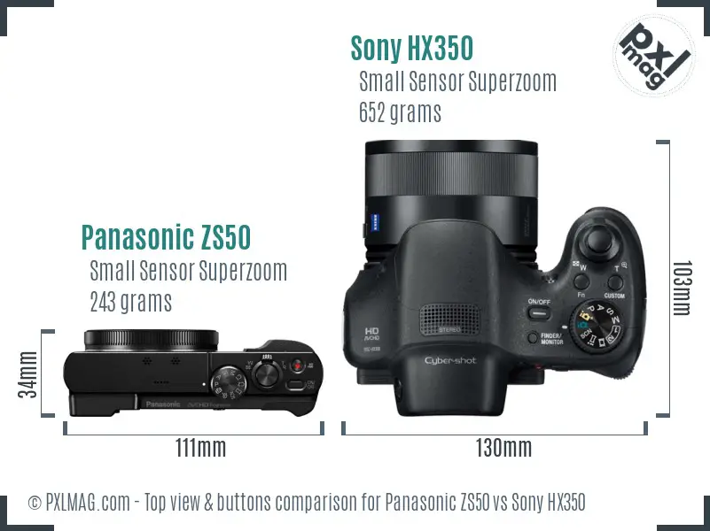 Panasonic ZS50 vs Sony HX350 top view buttons comparison