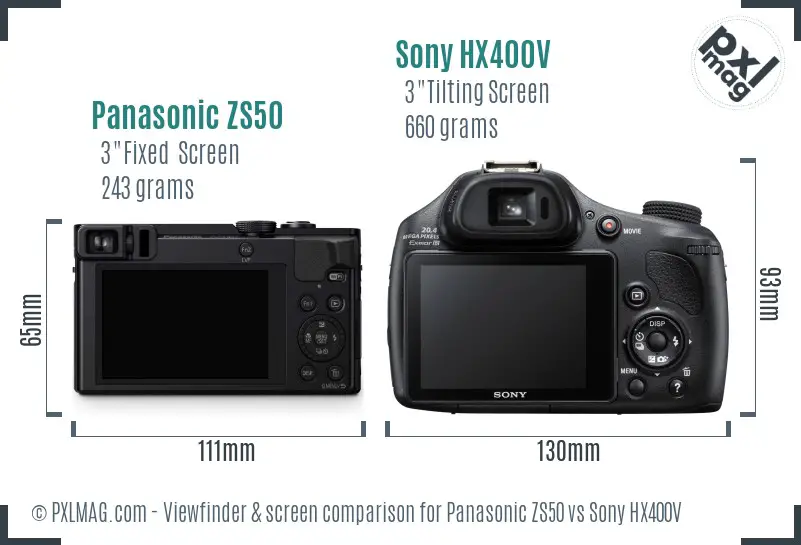 Panasonic ZS50 vs Sony HX400V Screen and Viewfinder comparison