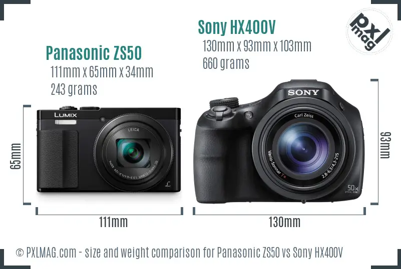 Panasonic ZS50 vs Sony HX400V size comparison