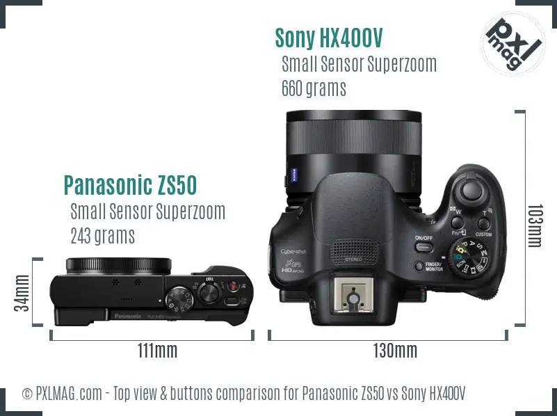 Panasonic ZS50 vs Sony HX400V top view buttons comparison
