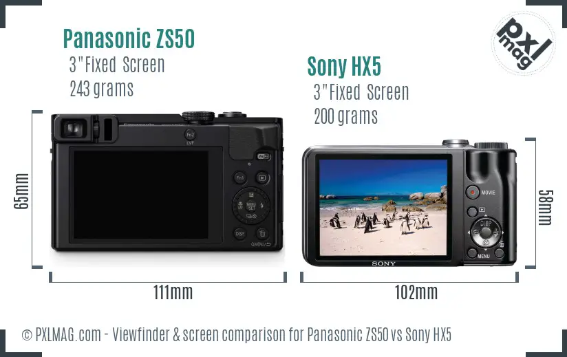 Panasonic ZS50 vs Sony HX5 Screen and Viewfinder comparison