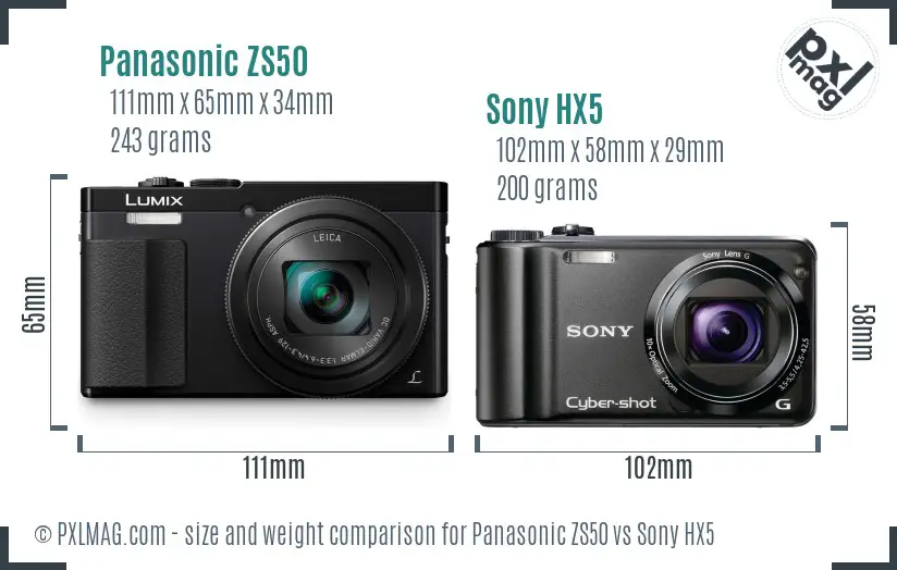 Panasonic ZS50 vs Sony HX5 size comparison