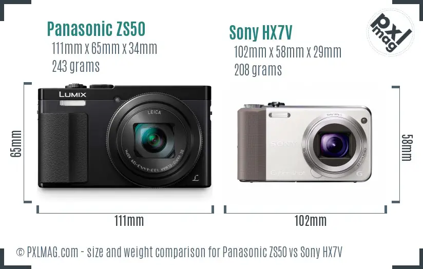 Panasonic ZS50 vs Sony HX7V size comparison