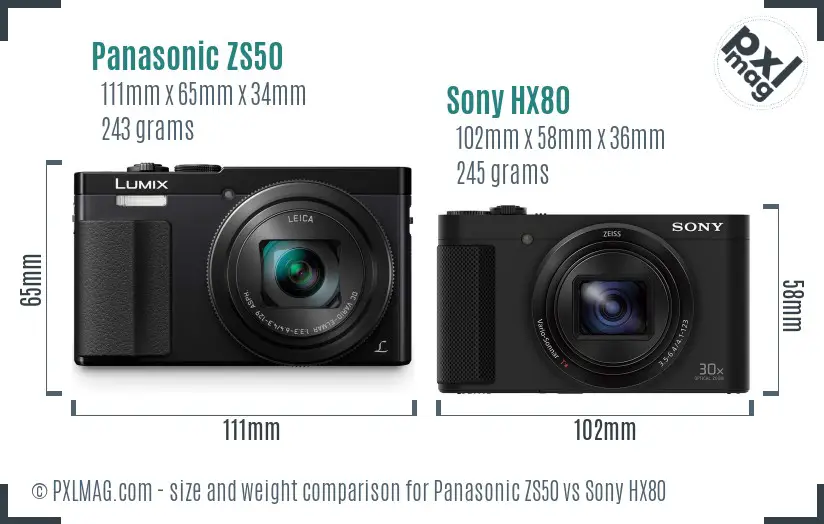 Panasonic ZS50 vs Sony HX80 size comparison