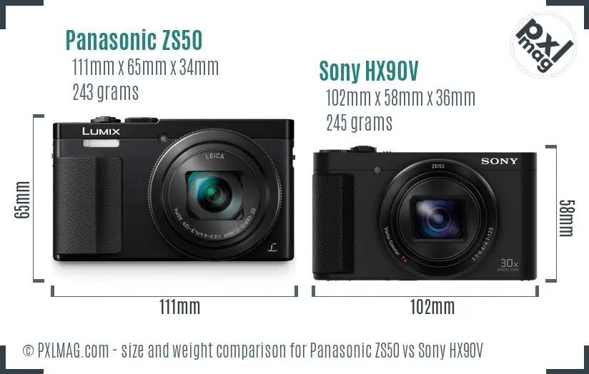 Panasonic ZS50 vs Sony HX90V size comparison
